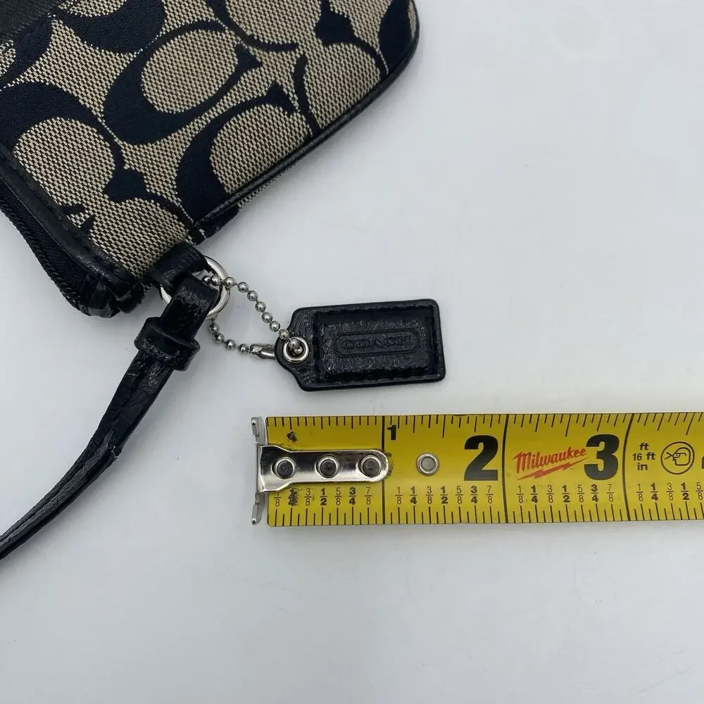 Coach Wristlet Wallet Black Tan Signature Stripe Logo C Jacquard Patent Leather